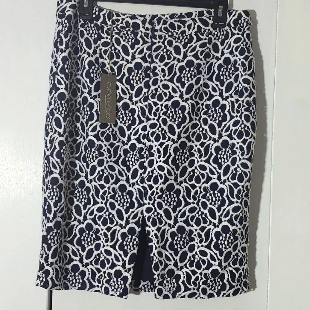 Eva Mendes| Womens Navy Blue White Floral Back Slit Skirt Careerwear Sz.12